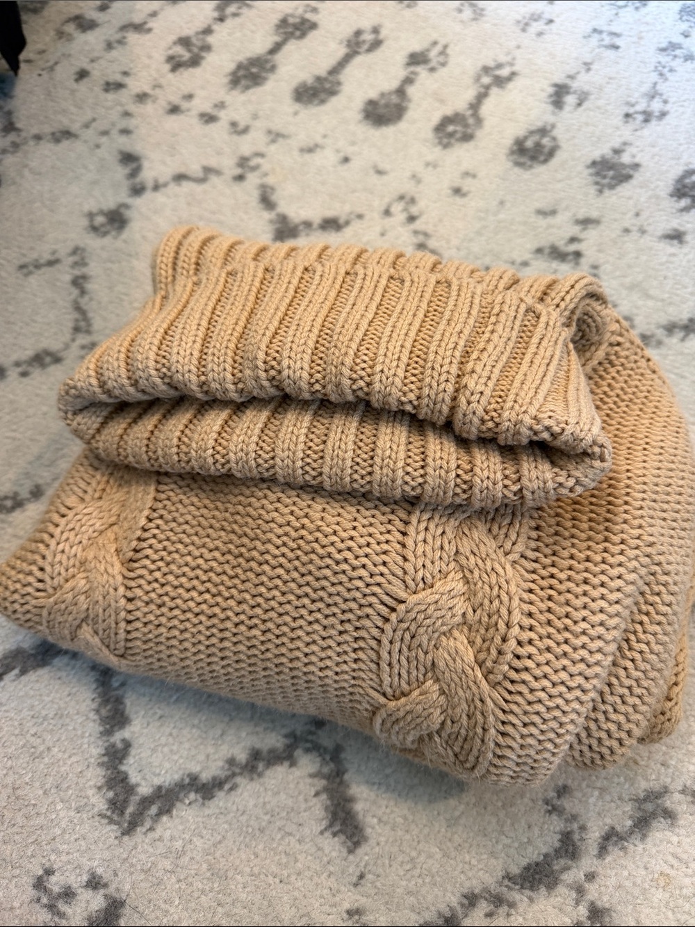 Calvin Klein Jeans Cropped Cable Knit Turtleneck Sweater Womens Tan Chunky Small